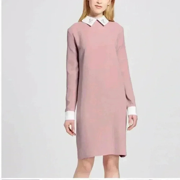Victoria Beckham x Target Blush Pink Rabbit Collared Long Sleeve Dress - Picture 1 of 8